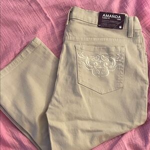 Amanda High Rise Embroidered Cream Jeans